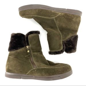 Stuart Weitzman Furgie Boots Suede Faux Fur Trim